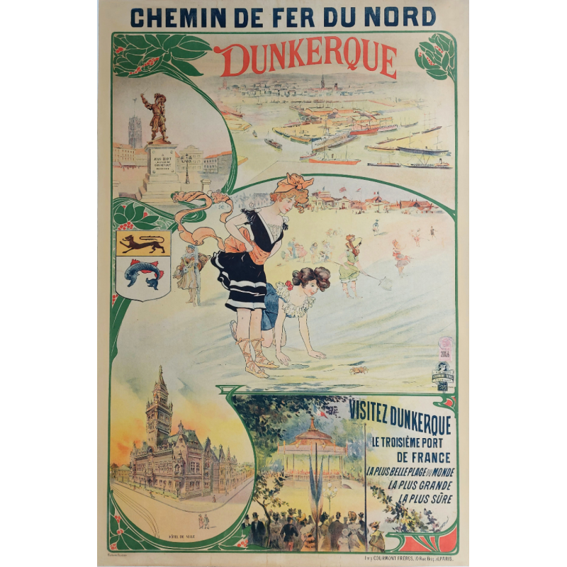 Affiche ancienne originale Dunkerque Chemin de fer du Nord Jean Bart