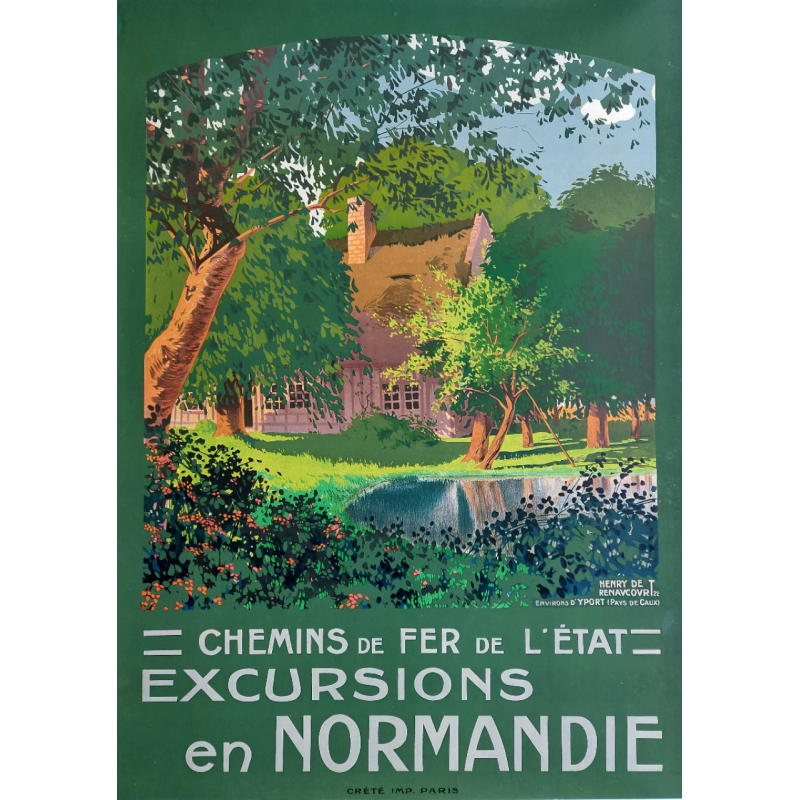 Affiche ancienne originale Excursions en Normandie Yport Henry De Renaucourt