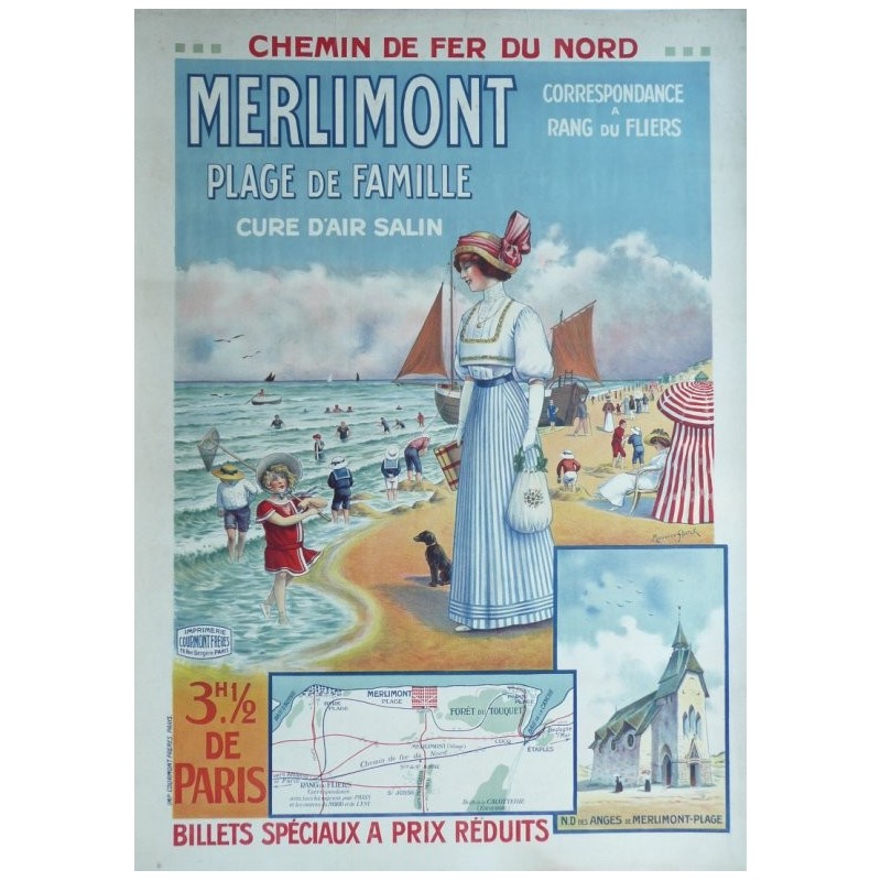 Affiche originale MERLIMONT plage de famille - Maurice SHOTCK