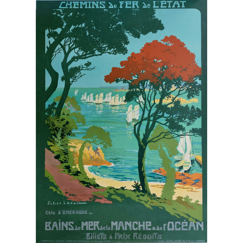 Affiche ancienne originale côte d'émeraude Chemin de fer de l'état Julien LACAZE