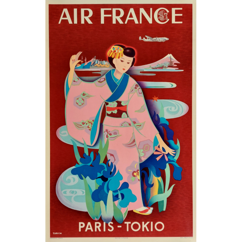 Affiche ancienne originale Air France PARIS TOKIO TABUCHI