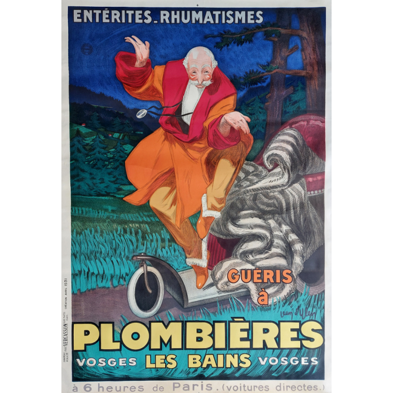 Affiche ancienne originale Plombières les bains Vosges Vercasson Jean d'Ylen