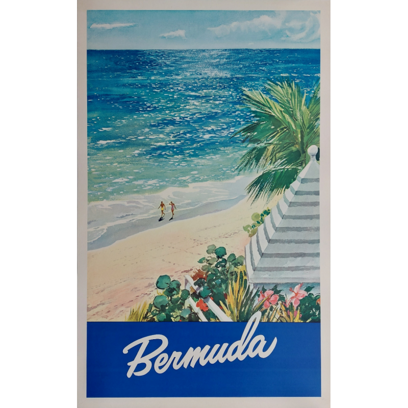 Affiche ancienne originale Bermuda plage Frank LEMEN