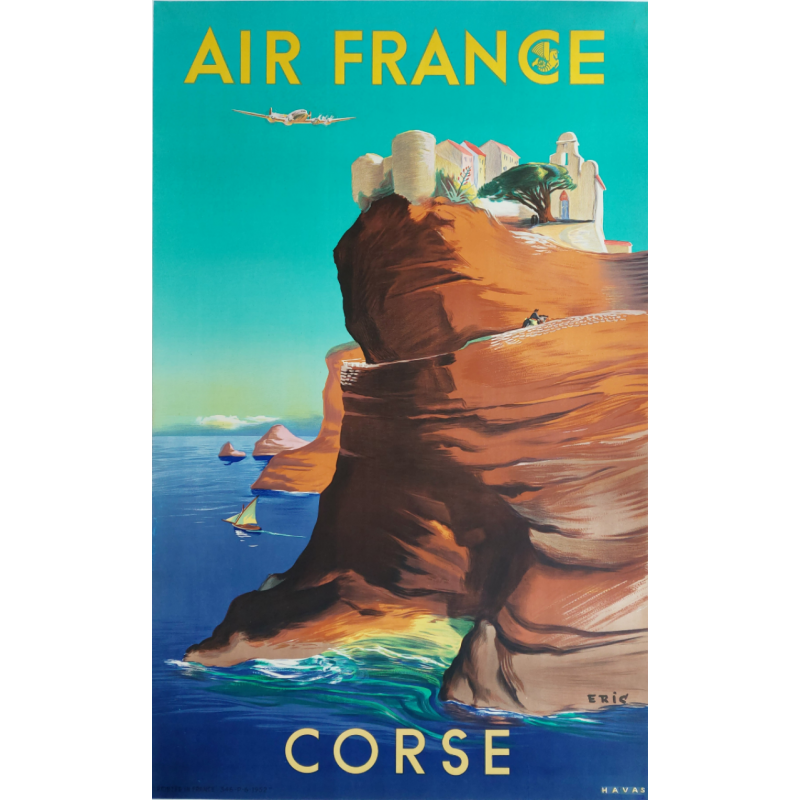 Affiche ancienne originale Air France Corse 1952 ERIC