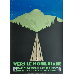 Affiche ancienne originale Vue nuit Vers le Mont Blanc DORIVAL