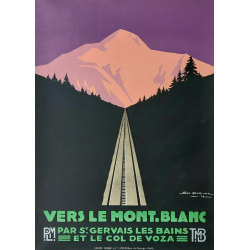 Affiche ancienne originale Vue soir Vers le Mont Blanc DORIVAL