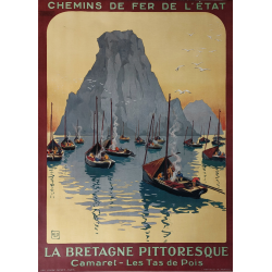 Affiche ancienne originale Bretagne Camaret Tas de Pois ALO Charles HALLO