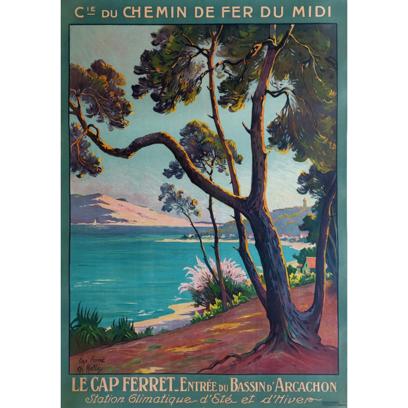 Affiche ancienne originale Le Cap Ferret Bassin d'Arcachon Charles HALLE