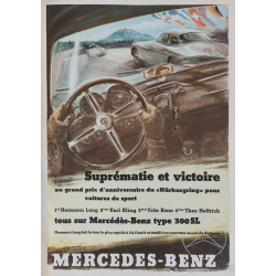 Affiche ancienne originale Victoire Mercedes Benz 300 SL Hans LISKA
