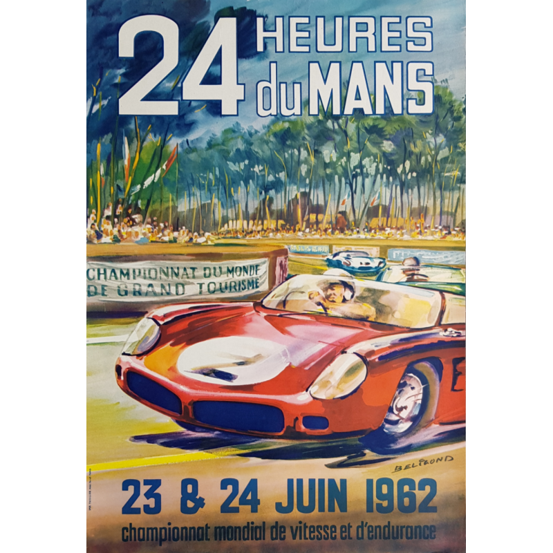 Affiche ancienne originale des 24 heures du mans 1962 Michel BELIGOND