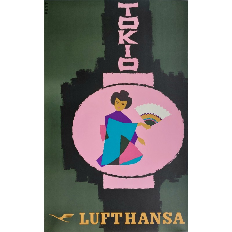 Affiche ancienne originale Lufthansa TOKIO TOKYO circa 1960 ROTT