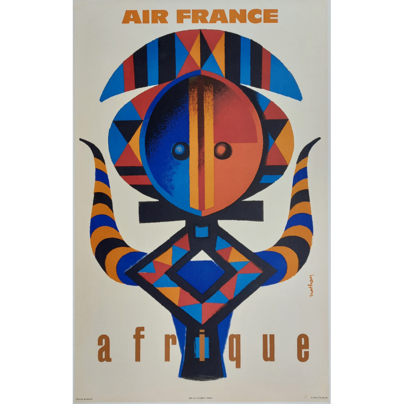 Affiche ancienne originale Air France Afrique NATHAN