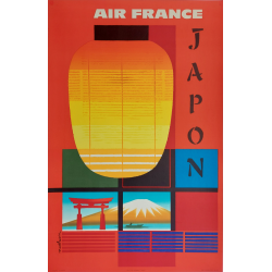 Affiche ancienne originale Air France Japon NATHAN