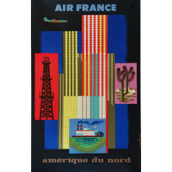 Affiche ancienne originale Air France Amérique de Nord NATHAN