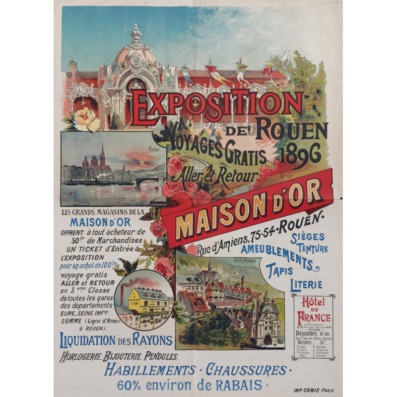 Affiche ancienne exposition de Rouen 1896 Maison d'Or PALLANDRE