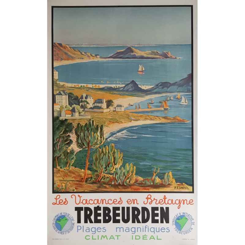 Affiche ancienne originale Trébeurden Vacances en Bretagne ESNOUL