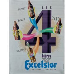 Original vintage poster Les 4 Bières Excelsior Grande Brasserie Lille SOGNO