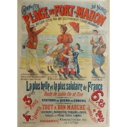 Affiche ancienne originale Plage du Fort-Mahon Chemin de Fer du NORD