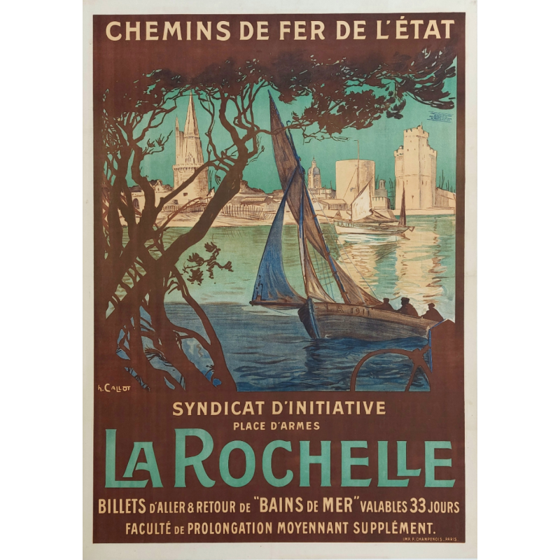 Affiche ancienne originale La Rochelle Place d'armes Henri CALLOT