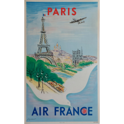 Affiche ancienne originale Air France PARIS Régis MANSET