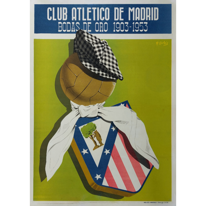 Affiche ancienne originale Atletico de Madrid Football 1953