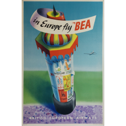 Original vintage poster in Europe fly BEA 1951 British European Airways
