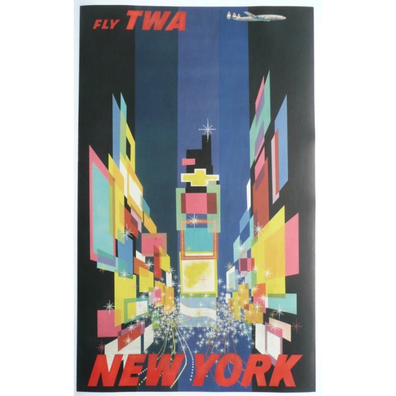 Affiche originale TWA New York petit format - David Klein