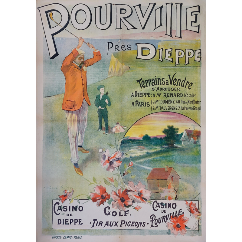 Affiche ancienne originale golf casino POURVILLE DIEPPE Charles LUCAS
