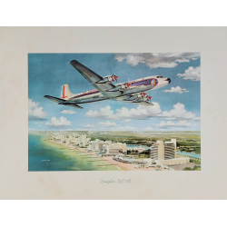 Affiche ancienne originale Douglas DC-7B over MIAMI George AKIMOTO