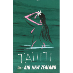 Affiche ancienne originale Tahiti Air New Zealand Arthur Thompson