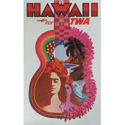 Affiche ancienne originale Hawaii Fly TWA David Klein
