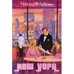 Affiche ancienne originale National Airlines New-York Bill SIMON