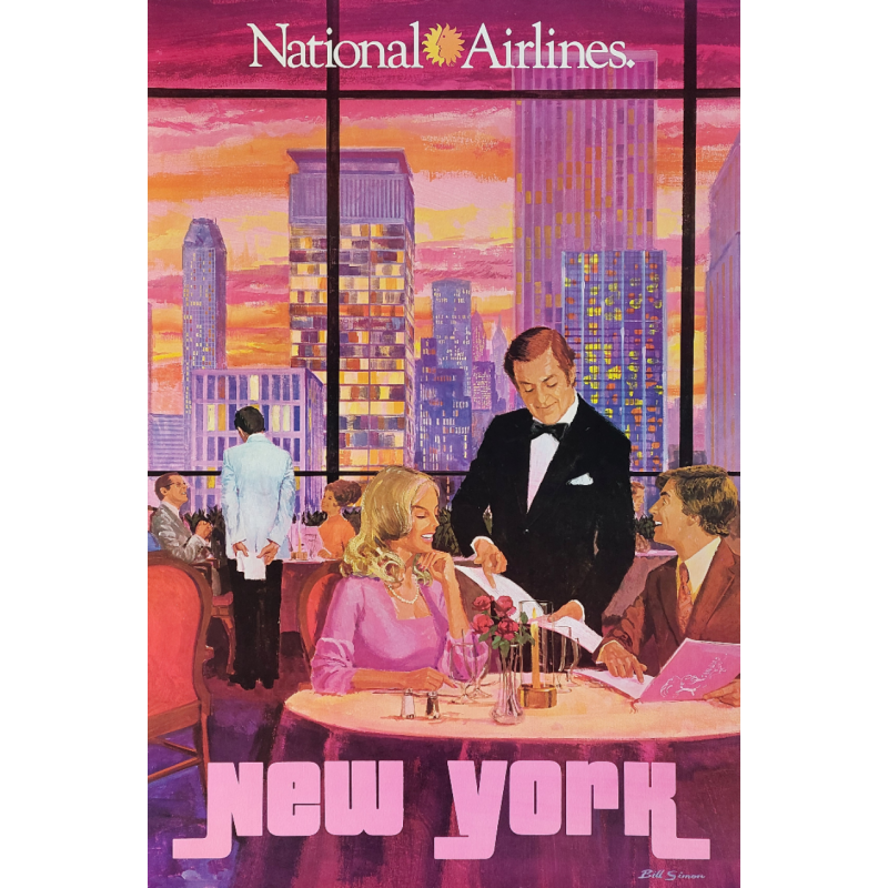 Affiche ancienne originale National Airlines New-York Bill SIMON