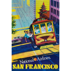 Affiche ancienne originale National Airlines San Francisco Bill SIMON