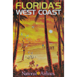 Affiche ancienne originale National Airlines Florida's West Coast Bill SIMON