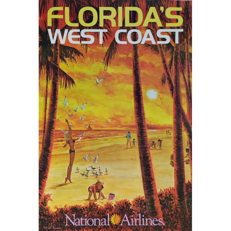 Original vintage travel poster National Airlines Florida's West Coast Bill SIMON