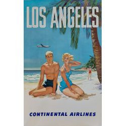 Affiche ancienne originale Los Angeles Continental Airlines