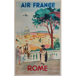 Affiche ancienne originale Air France Rome Yves BRAYER