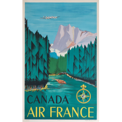 Affiche ancienne originale Air France Canada Jean Doré