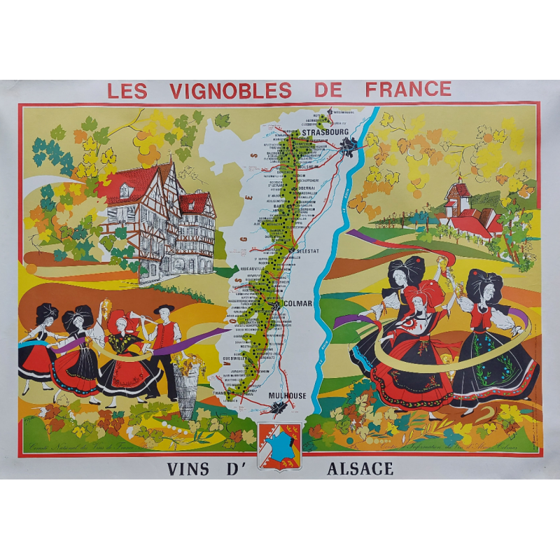 Affiche ancienne originale Vignobles de France Vins d'Alsace