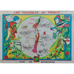 Affiche ancienne originale Vignobles de France Vins de Bourgogne