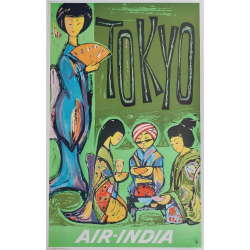 Affiche ancienne originale Air India TOKYO