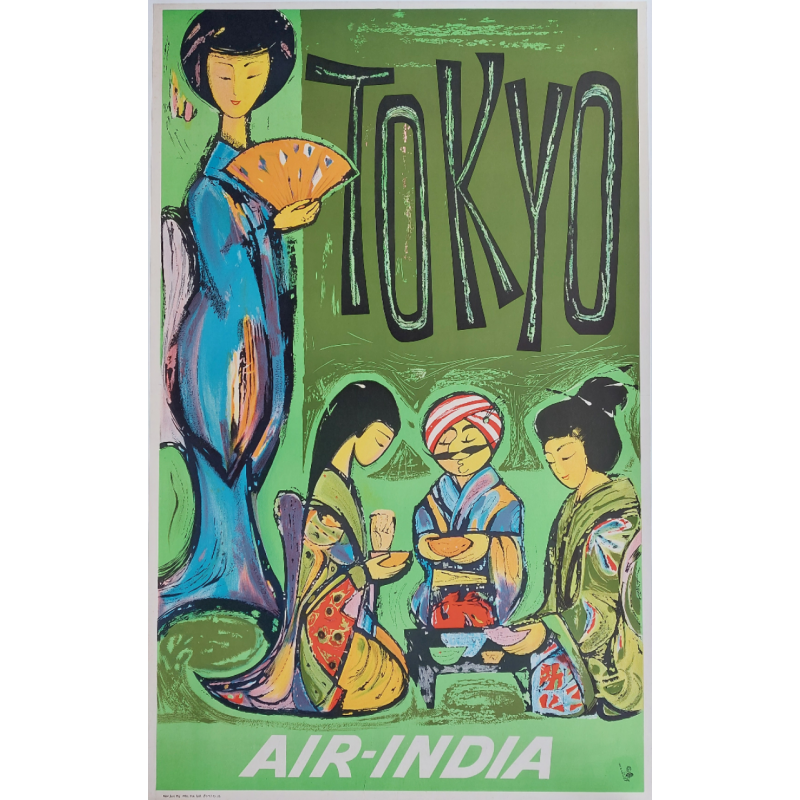 Original vintage travel poster Air India TOKYO
