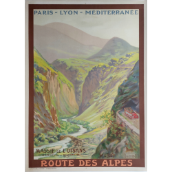 Affiche ancienne originale PLM Route des Alpes Massif de l'Oisans René PEAN