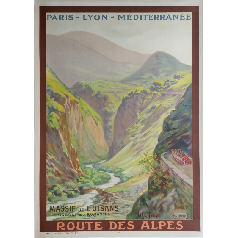 Affiche ancienne originale PLM Route des Alpes Massif de l'Oisans René PEAN
