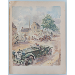 Lithographie ancienne originale 24 heures mans Alfa-Roméo Mercédes-Benz en 1931 Labric GEO HAM