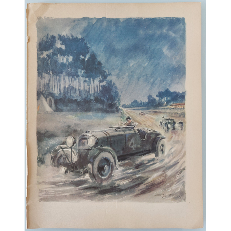 Original vintage lithography 24 heures mans Virage Arnage Lagonda en 1935 Labric GEO HAM