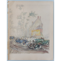 Original vintage lithography 24 heures mans Rolland-Pilain Ariès et Bentley en 1924 Labric GEO HAM