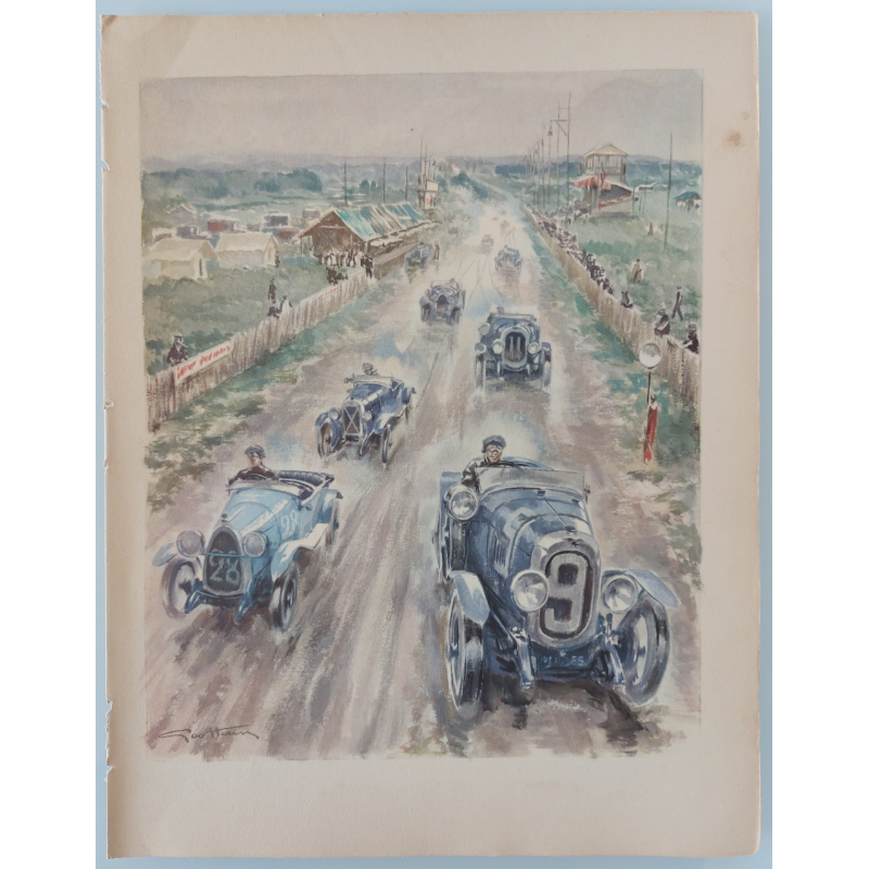 Lithographie ancienne originale 24 heures mans Chenard-Walcker Bugatti Salmson en 1923 Labric GEO HAM