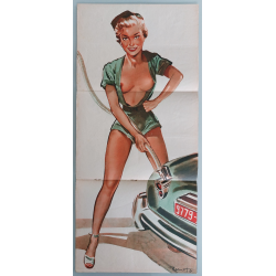Original vintage poster gas station attendant and Magazine Pierre Laurent BRENOT